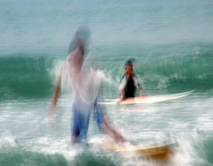 Teens leaving the sea